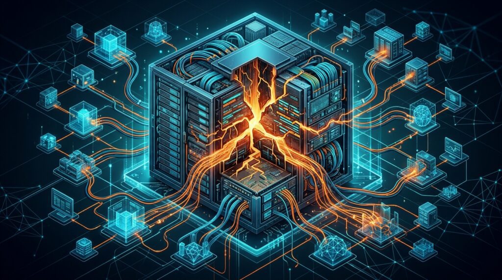 PHP Meltdown illustration showing a foundational PHP software flaw affecting web servers