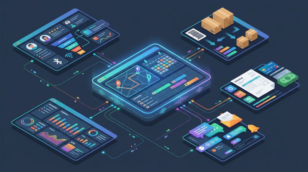 Scheduling platform connected to CRM, inventory, billing, and analytics applications