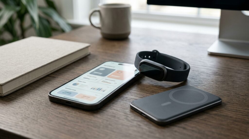 Wearable and smartphone-mounted AI gadgets representing Amazon's updated Bee product range.