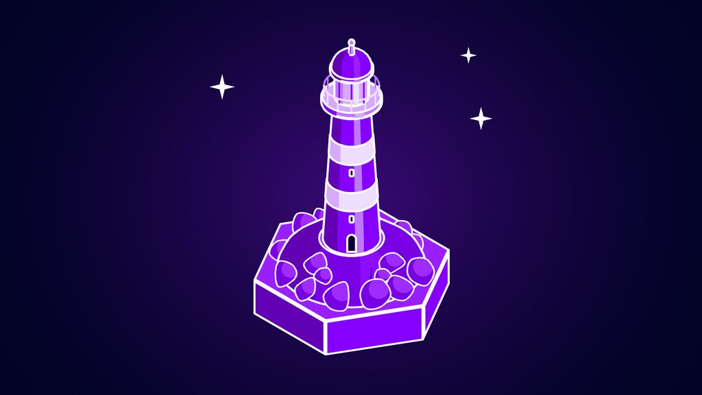Lighthouse with two bands and a lantern room on a low rock, standing for brand visibility in AI answers