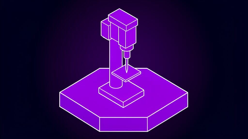 AI agent brain surgery shown as a bench drill press lowering a spindle to one exact point
