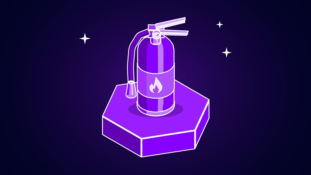 Upright fire extinguisher with a hose and nozzle, standing for using AI in cyber defence