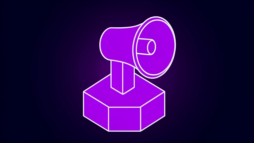 AI emergency alerts concept shown as a single violet emergency siren horn on a short post