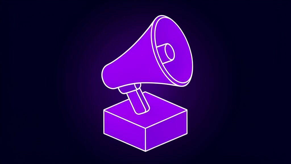 Handheld megaphone loudspeaker, standing for AI emergency alerts drafting tools from vendors like EM1 and Preppr