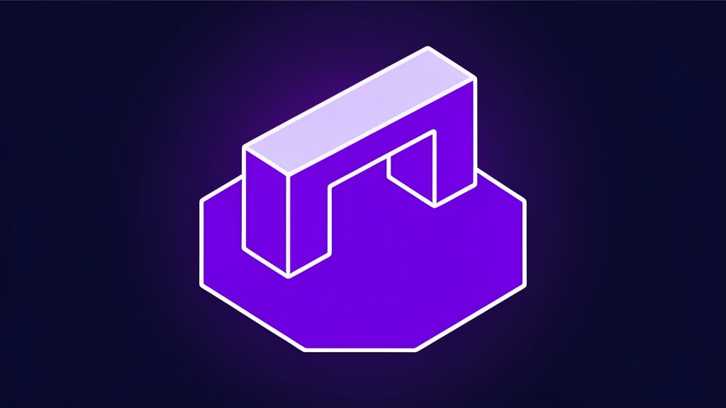 Violet bridge with a missing middle span, standing for the gap between AI executives and everyday users