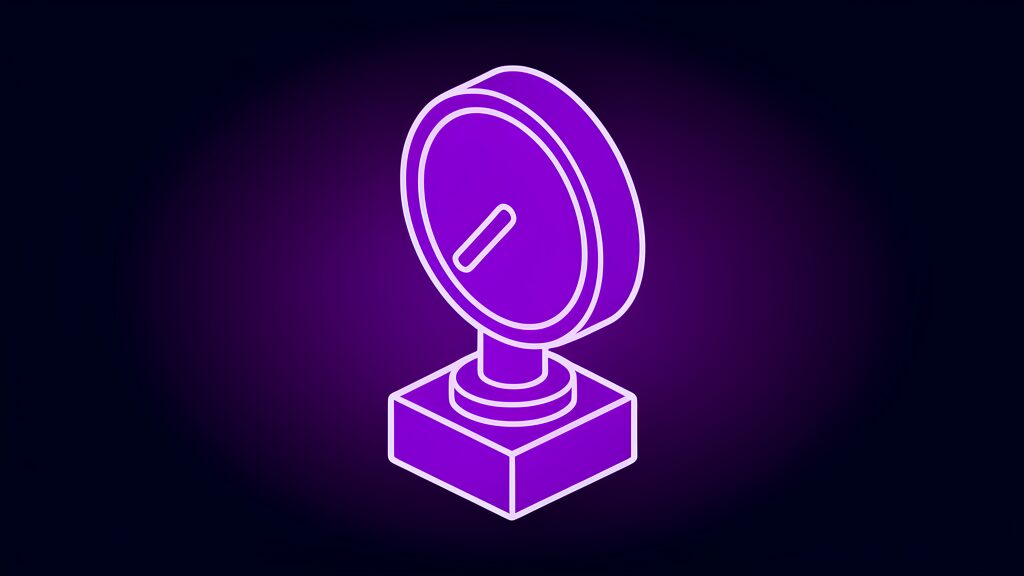 Violet gauge dial reading low, standing for falling public trust in AI