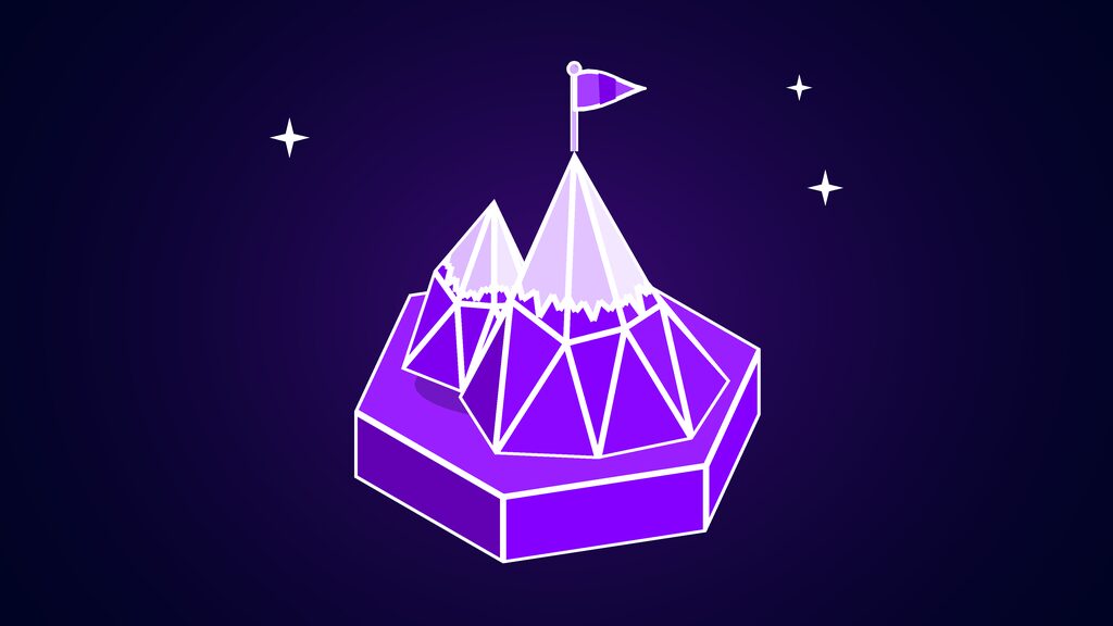 AI Quests Polar Peaks shown as a snow-capped mountain peak with a small pennant flag on the summit