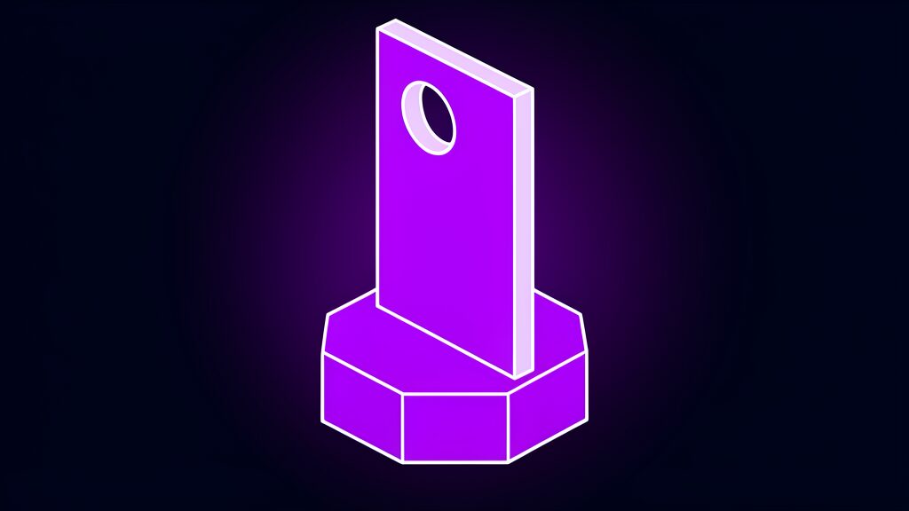 AI scraping opt-out shown as a blank door hanger sign on a violet hexagonal plinth, a request rather than a lock