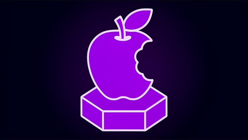 Bitten apple symbolizing Alphabet's search business being eaten by its own AI spending boom