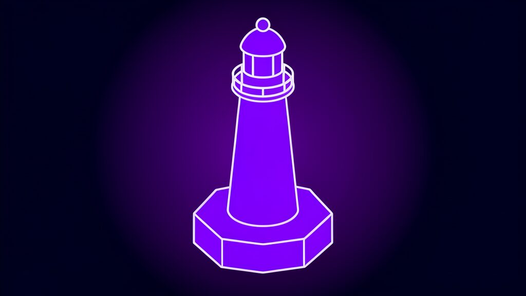 A lighthouse sweeping light over a stormy sea, guiding an AI budget through the cracking AI spending boom