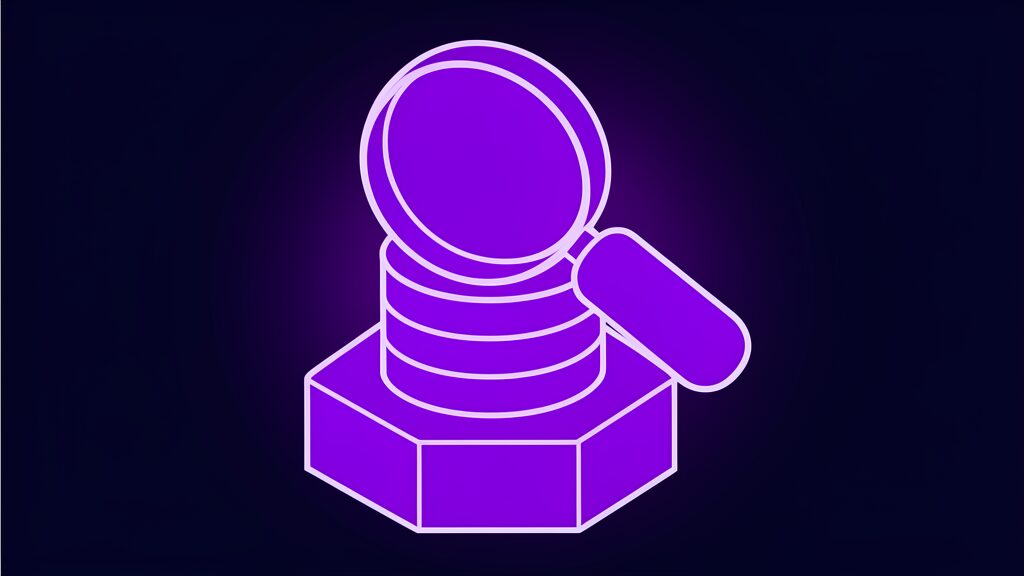 Magnifying glass auditing a stack of coins - AI spending scrutiny