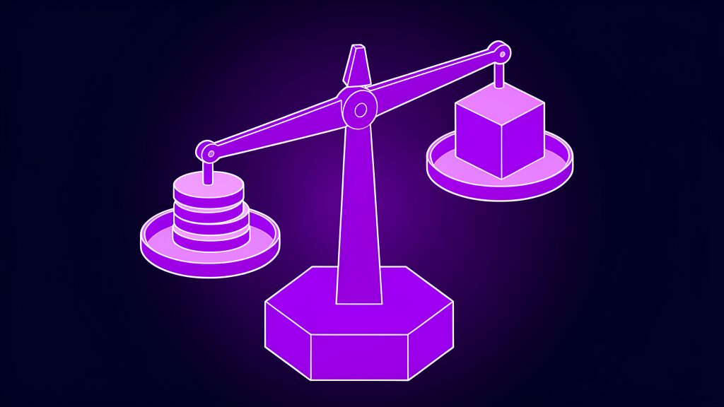 Balance scale weighing coins against a chip - what AI spending is buying