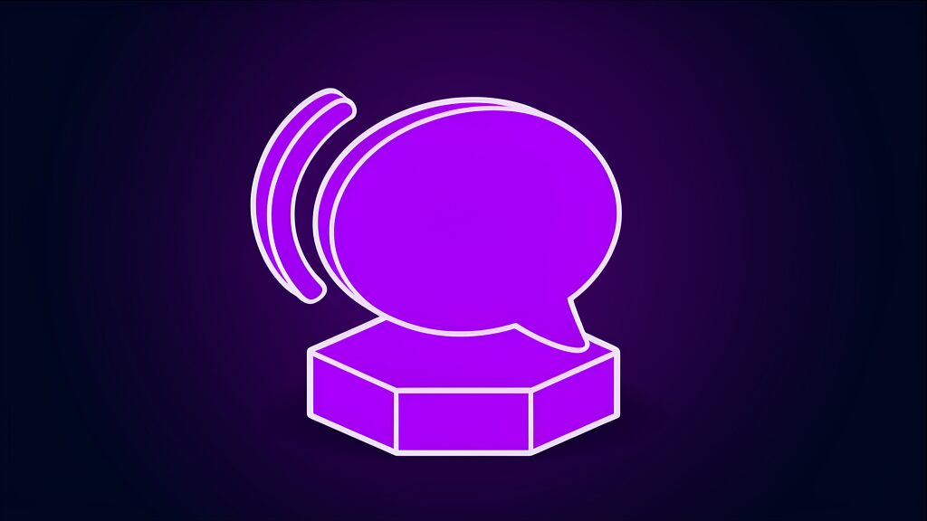 Violet speech bubble with three sound arcs, metaphor for the Real-Time Context Standard protocol