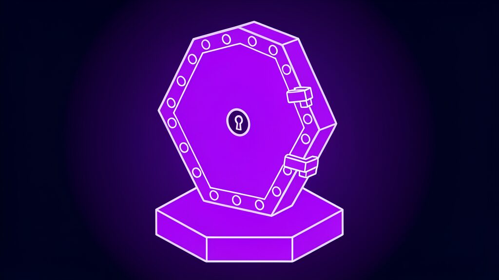 AI coding agent at a secure Pentagon system shown as a pentagon-shaped vault door standing ajar