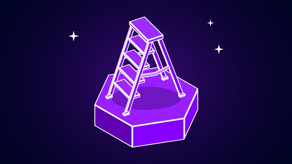 Game theory staged release shown as an open stepladder with four steps