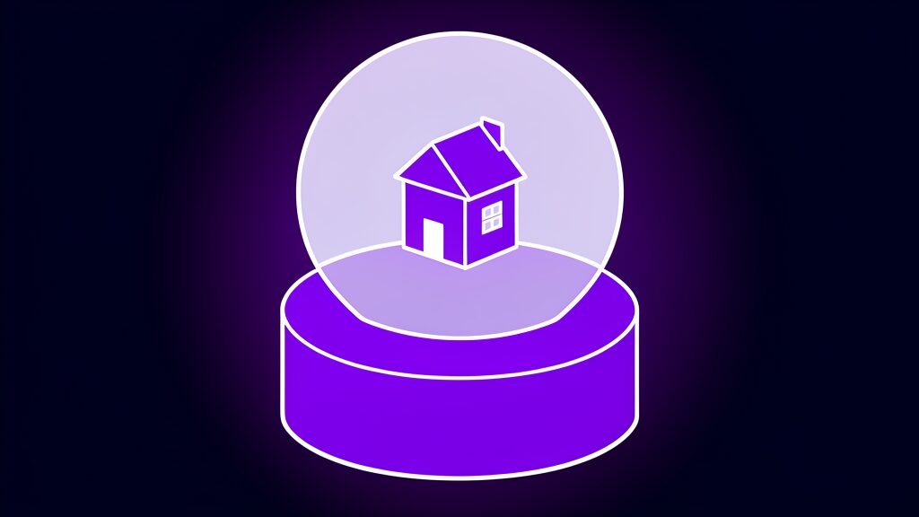 Genie 4 shown as a snow globe holding a tiny house, a small self-contained generated world