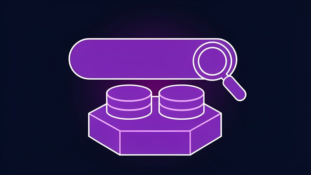 Violet search bar with coins beneath it, metaphor for Google AI Search ads turning queries into revenue