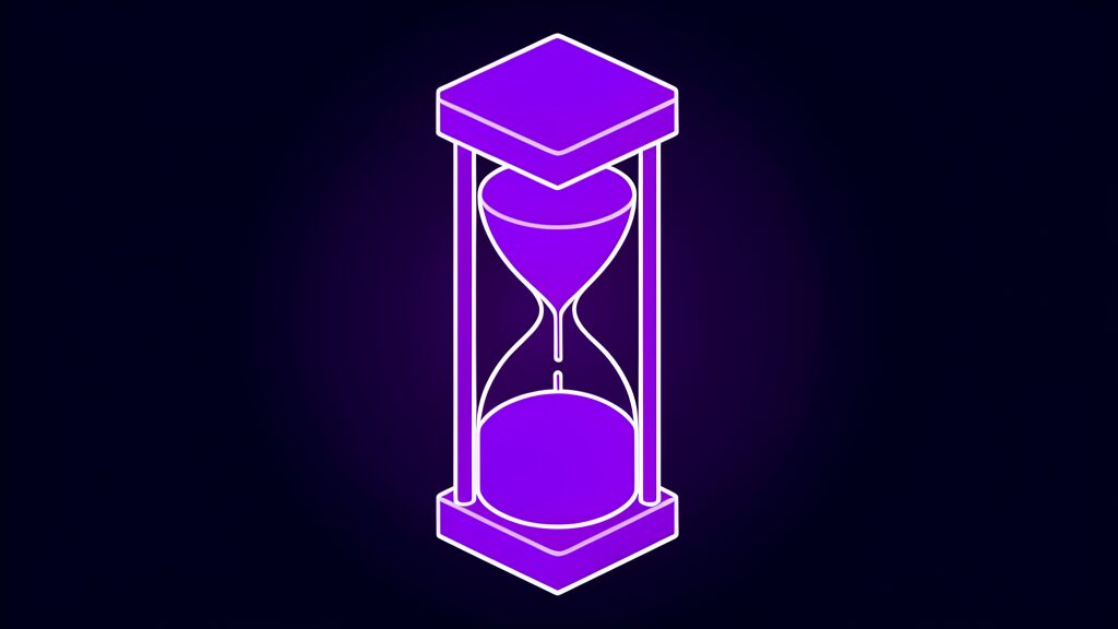 Violet hourglass with sand running low, metaphor for Google core search ad growth slowing quarter by quarter