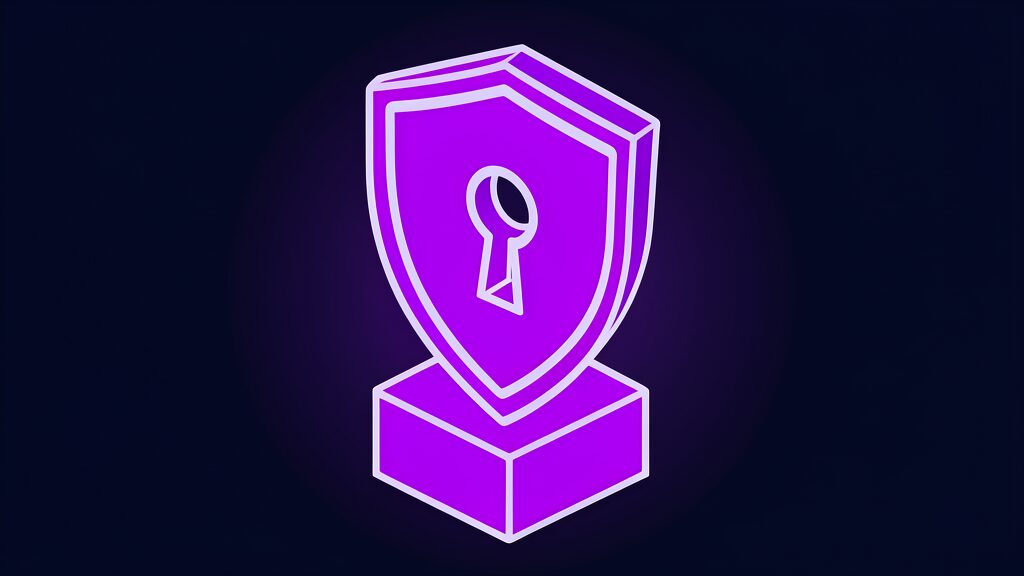 Violet shield with a keyhole, symbolising the safety and prompt-injection resistance built into Gemini 4 Carbon