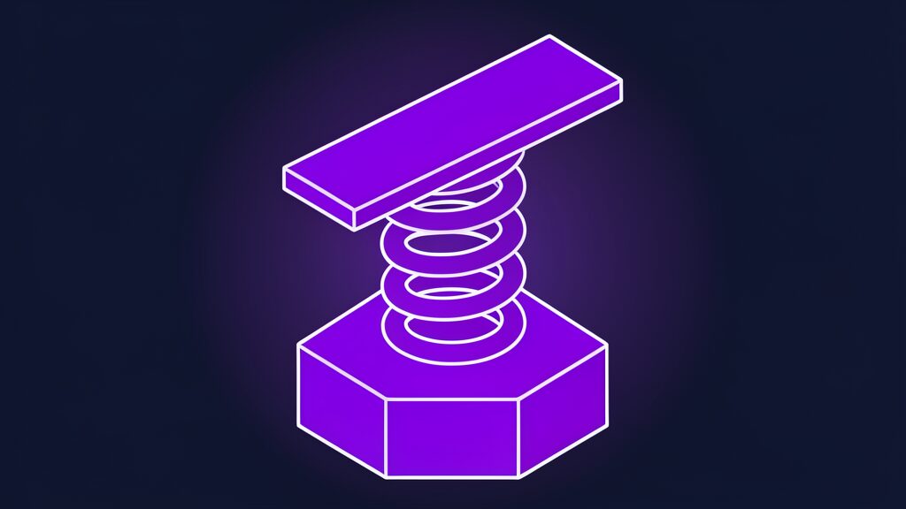 Violet springboard on a compressed coil, a metaphor for the significant leap Google claims for Gemini 4 Carbon