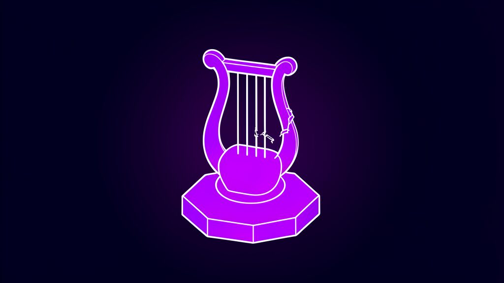 a lyre harp with one snapped string