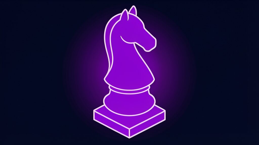 Hyper3D AI concept shown as a single violet chess knight, the classic render-test 3D model asset