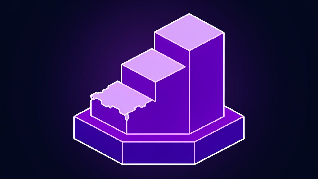 Cube staircase metaphor for staged upscaling when improving AI-generated images