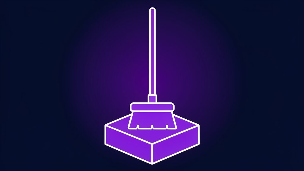 Infostealer malware first pass shown as a wide push broom sweeping up everything on a machine