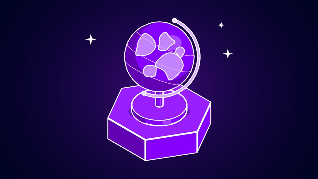 Desk globe on a curved meridian arm and round base, standing for the five new Siri AI languages