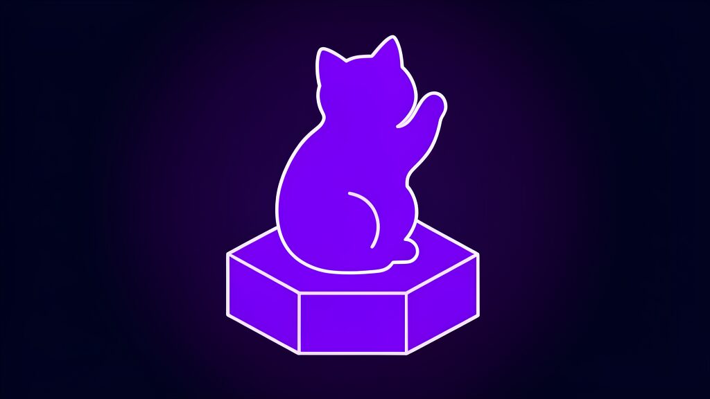 Maxsa AI shown as a beckoning lucky cat figurine with one raised paw, inviting creators in