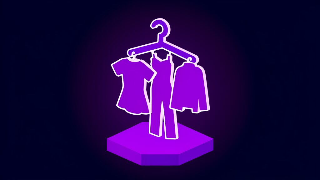Meta Style Sketch AI fashion app illustrated as a violet hanger with clothing silhouettes