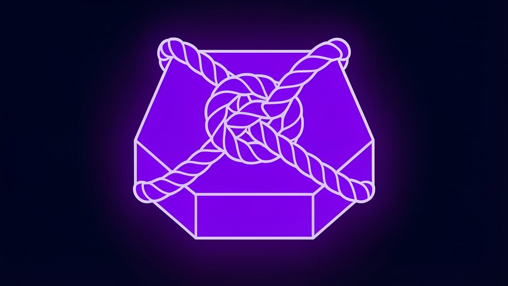 Violet knot of two intertwined rope strands, metaphor for the Microsoft OpenAI revenue partnership