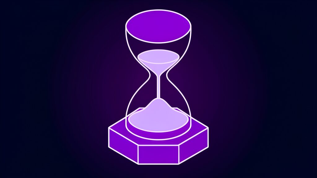 Violet hourglass with falling sand, metaphor for the Microsoft OpenAI revenue share ending in 2030