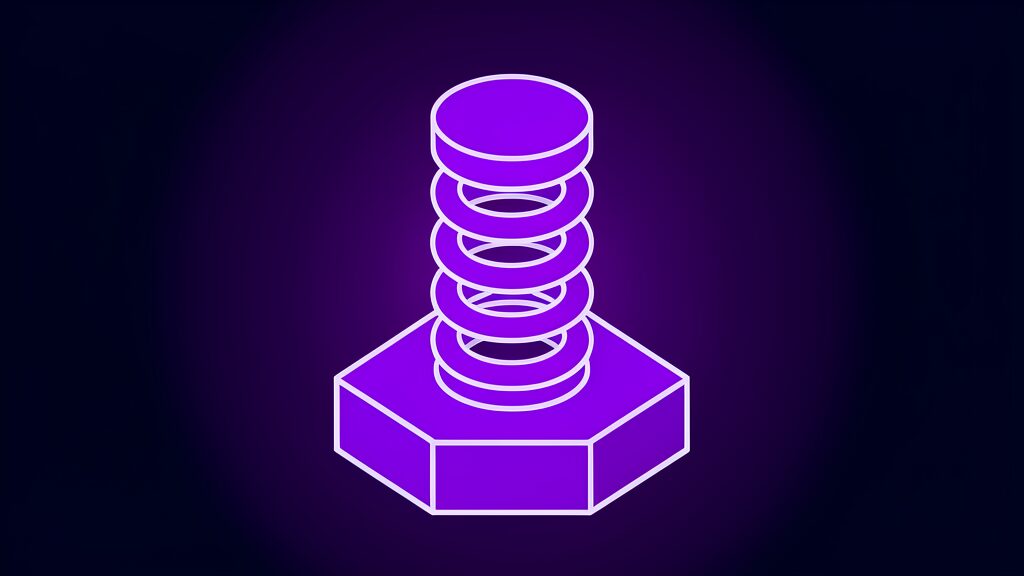 Violet compressed coil spring representing the token efficiency of Mistral Le Chonk reasoning modes