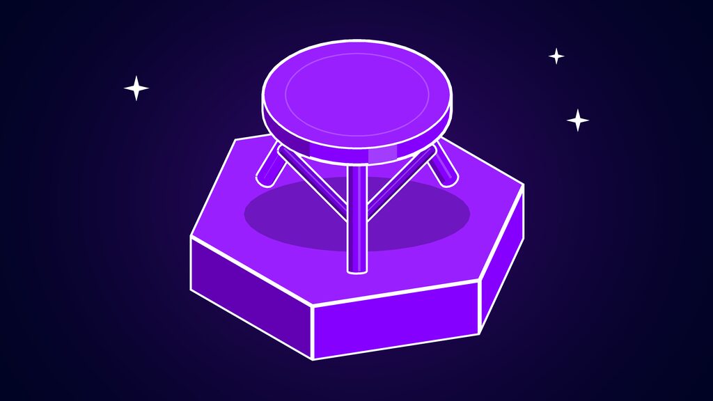 OpenAI discoveries in three fields shown as a three-legged stool with a round seat and joined legs