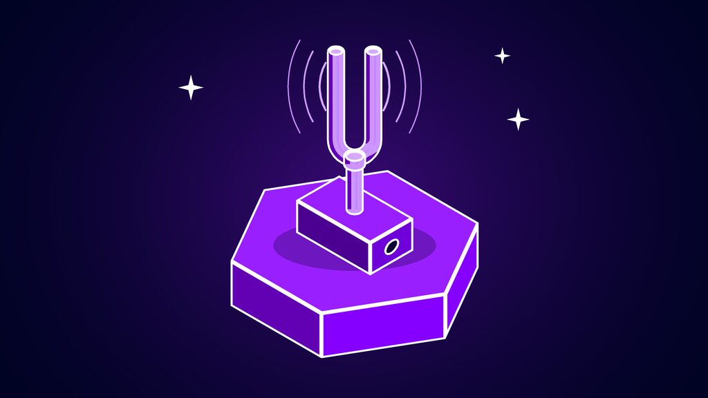 OpenAI discoveries in harmonic analysis shown as a tuning fork on a sound box with waves either side