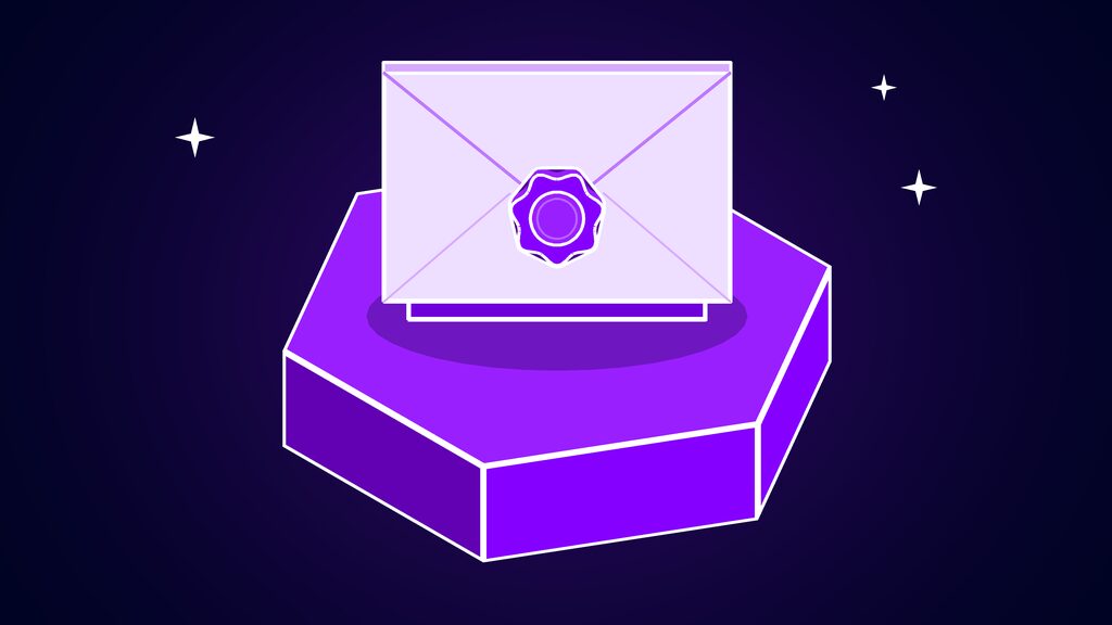 Envelope closed with a round wax seal on a low stand, standing for the withheld physics material