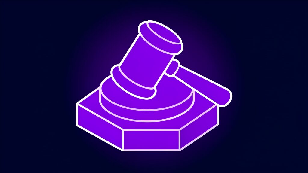 Violet judge gavel resting on its striking block, standing for the OpenAI lawsuit filed in October 2026