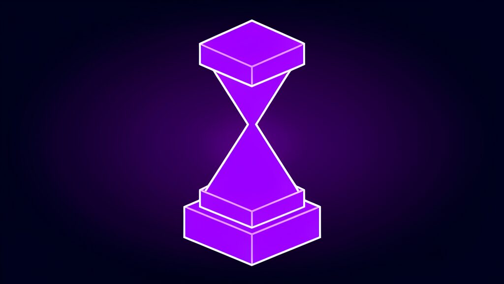Violet hourglass with one narrow waist, standing for the ChatGPT-drafted taper schedule weeks long