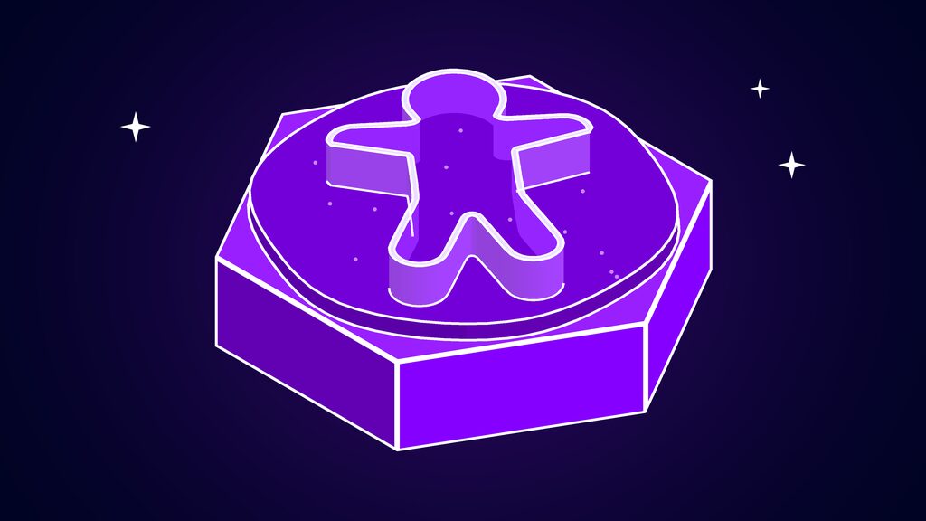 Reverse Turing test persona prompt shown as a gingerbread-person cookie cutter shaping an AI to look human