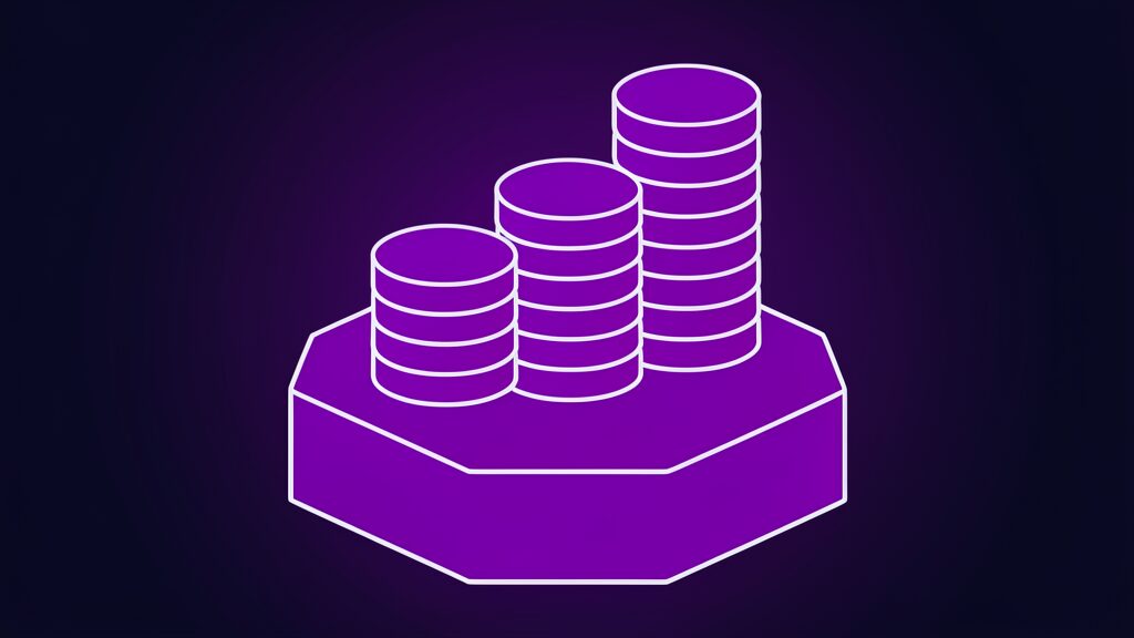 Three rising stacks of plain coins standing for how Rodin API credit surcharges add up