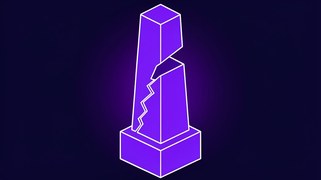 Violet cracked obelisk illustration for the story of how scientists react to AI claims against the exponential time hypothesis