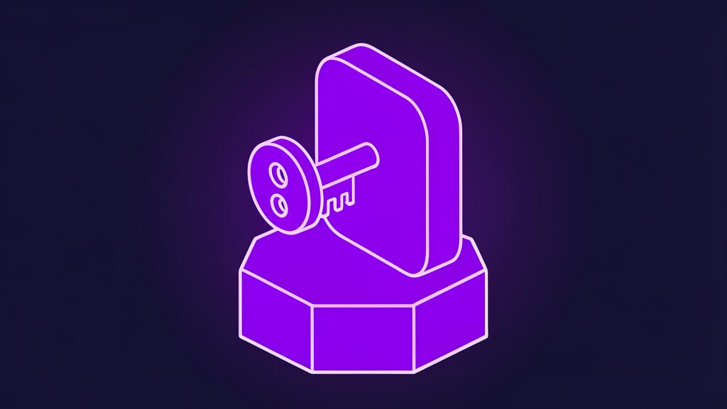 Violet key turned fully in a keyhole plate illustration for the ETH refutation claims