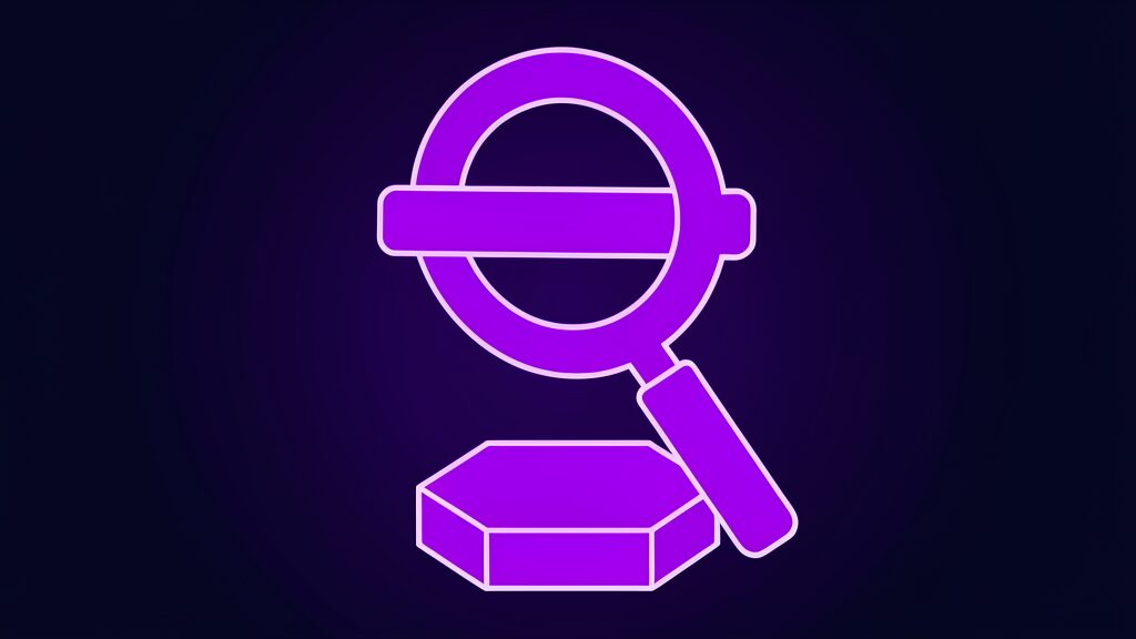 Violet magnifying glass illustration for the independent review deciding how scientists react to AI claims