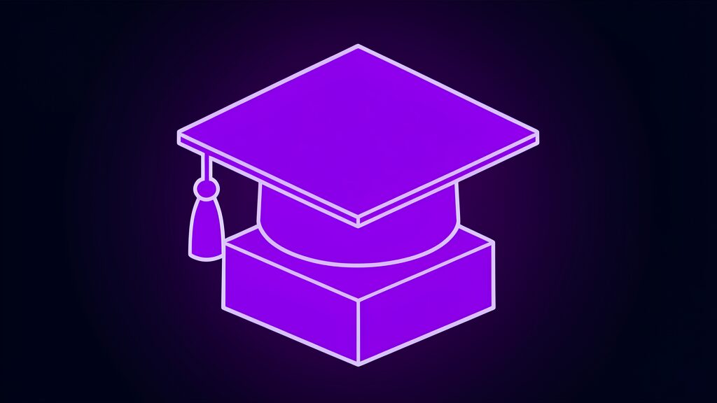 Violet graduation cap illustration for what scientists react to AI lessons teach future researchers