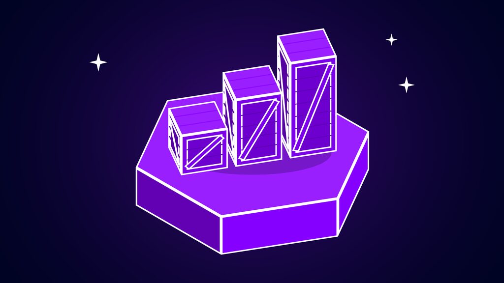 Three wooden crates stepping up in height like a staircase, standing for GPU deliveries in tranches