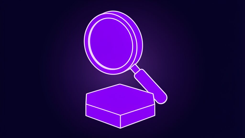 Thordata SERP API concept shown as a single violet magnifying glass with a solid filled lens