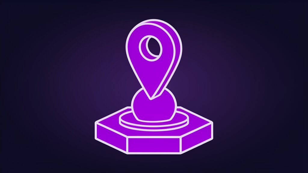 Violet map pin standing on a small globe, standing for the Thordata SERP API city-level geotargeting
