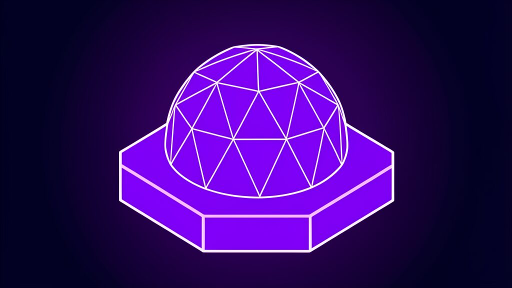 Triverse AI shown as a faceted geodesic dome, the triangular panels standing for a generated 3D mesh