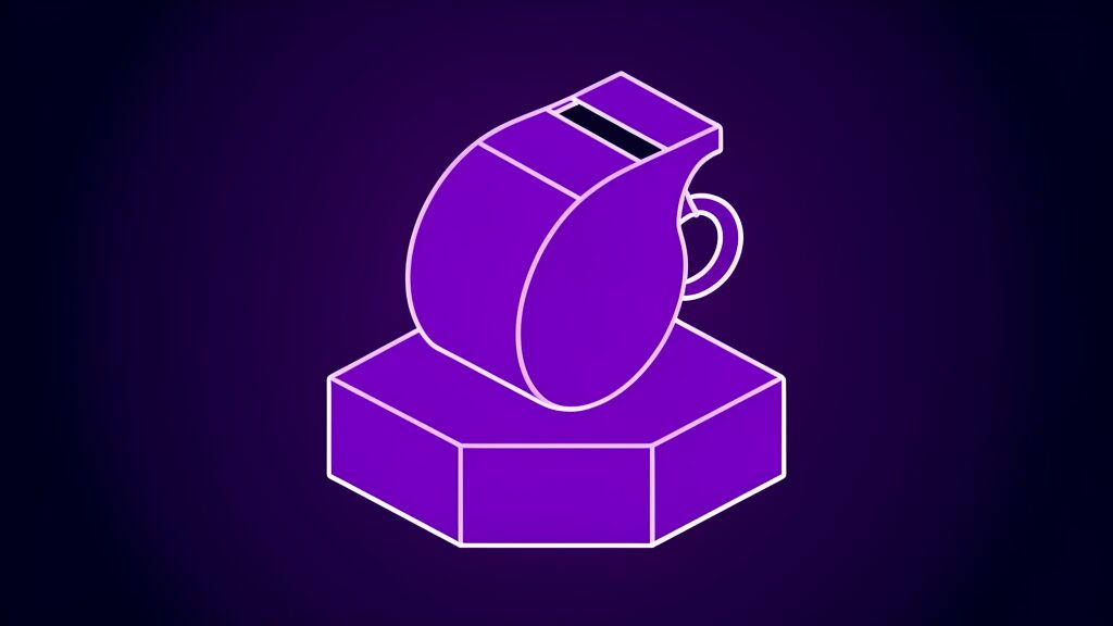 Purple whistle representing whistleblower Tyler Shultz and his AI boom warning